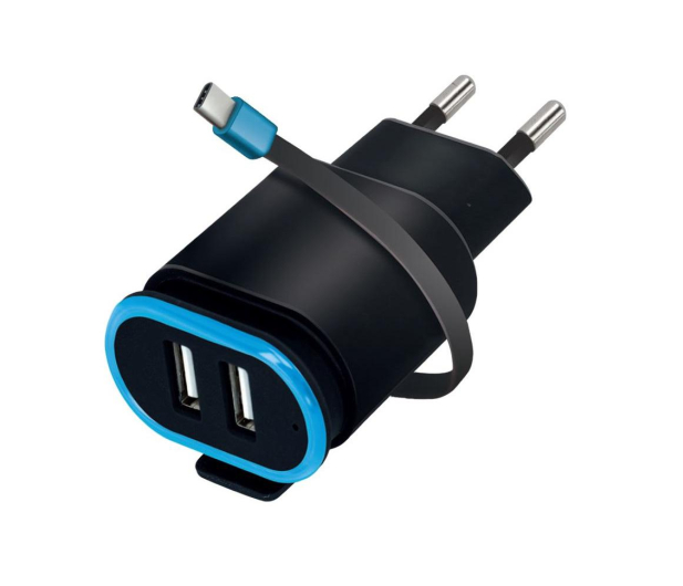 FOREVER TC-02 2xUSB 2.4A + kabel USB-C czarna - 1390290 - zdjęcie